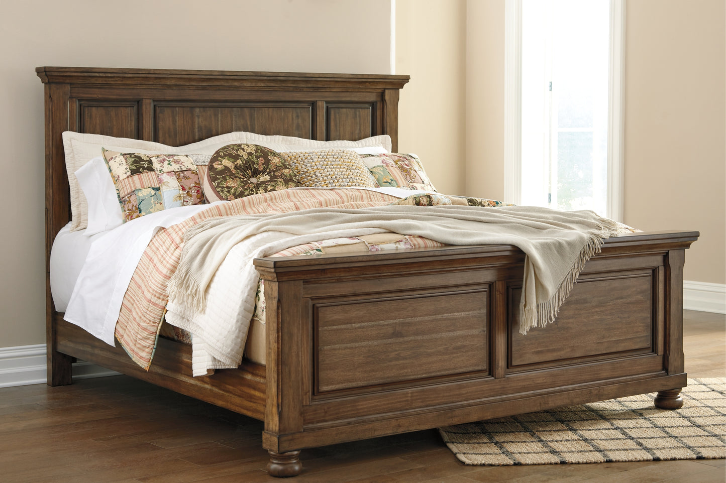 Flynnter  Panel Bed With Mirrored Dresser And Chest