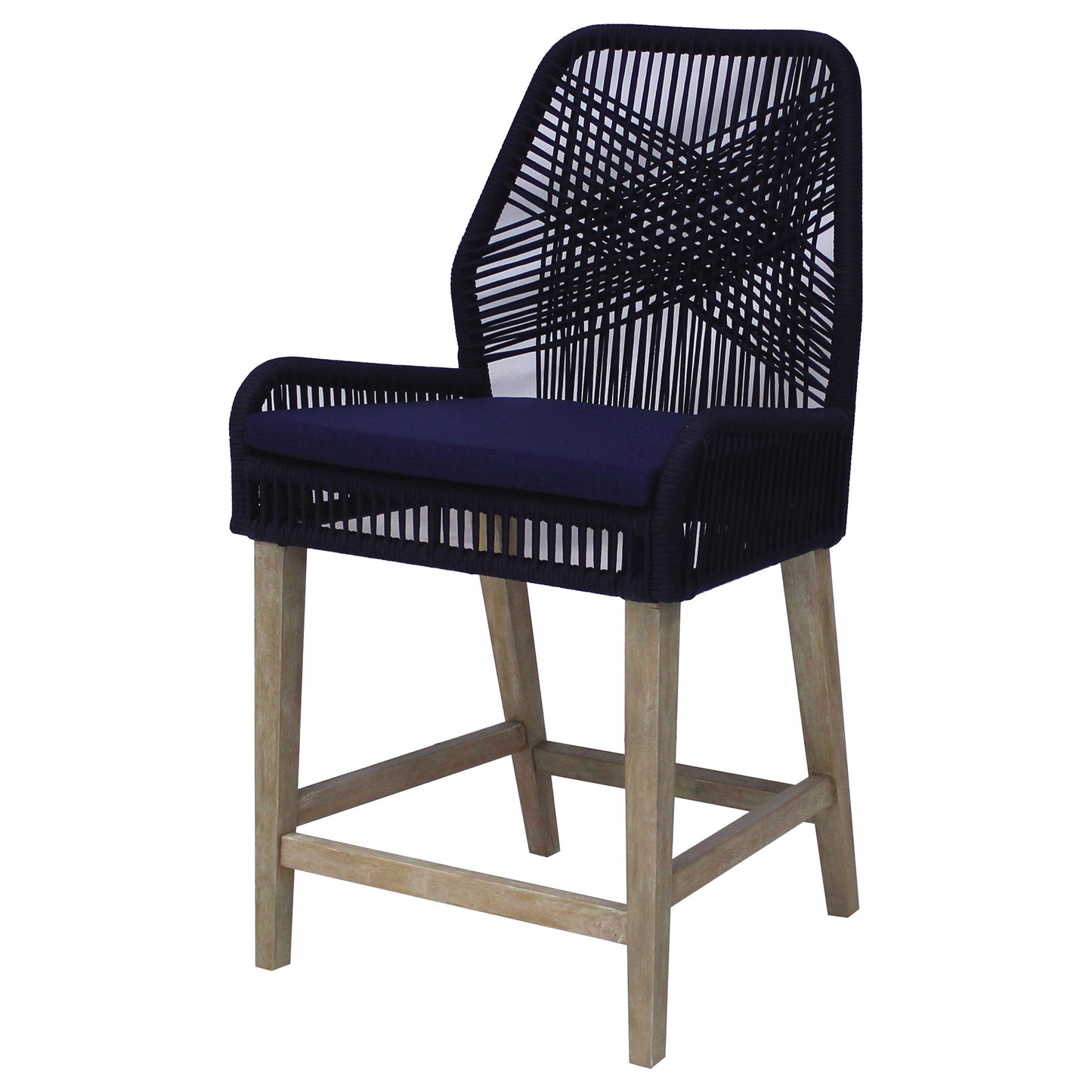 Nakia Woven Rope Counter Chair with Cushion Navy (Set of 2)