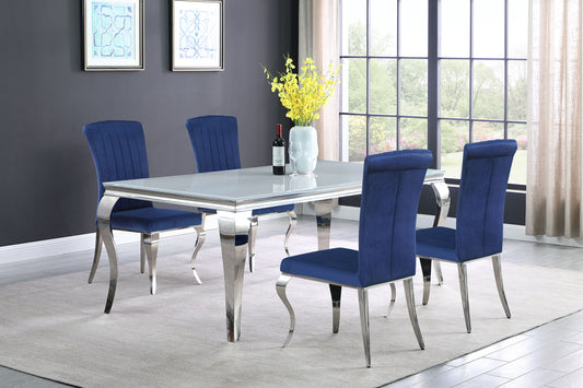 Carone 5-piece 81" Rectangular White Glass Dining Set Blue