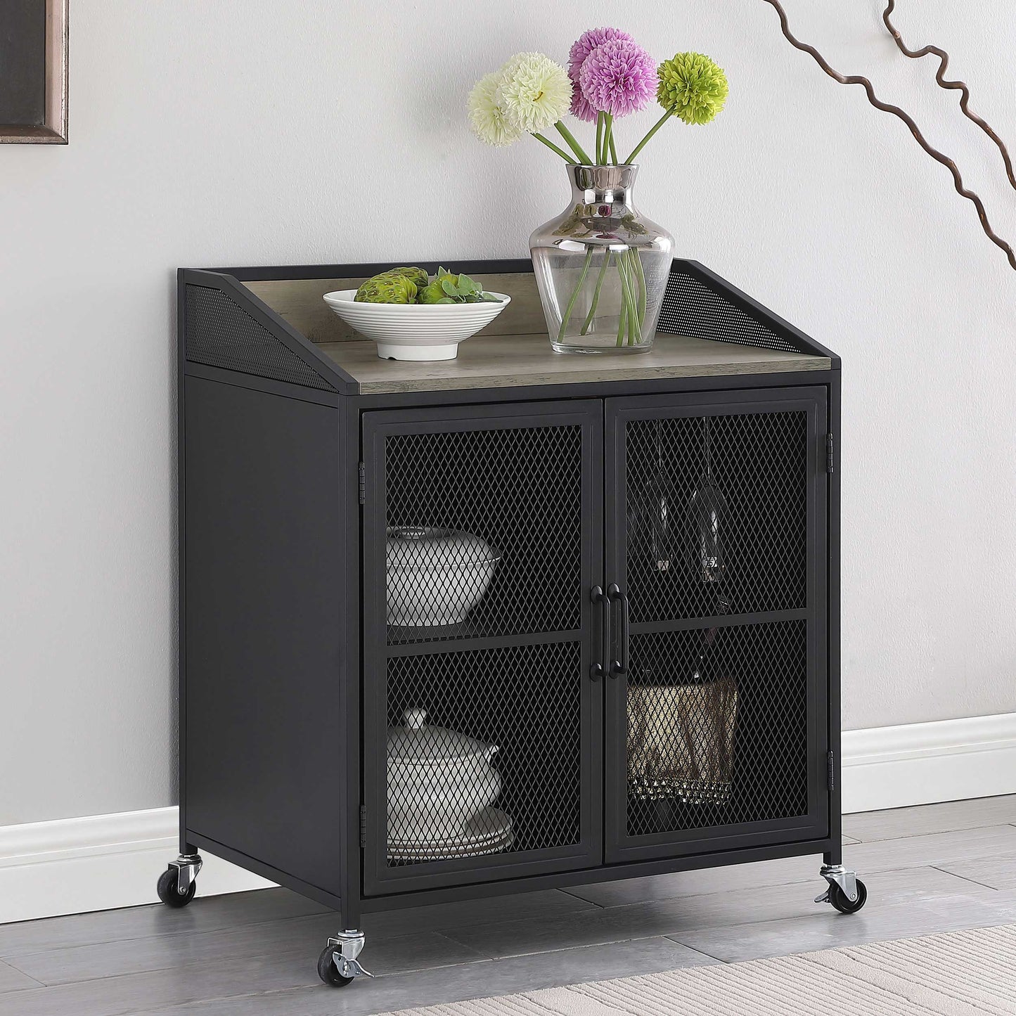 Arlette 2-door Mobile Home Bar Wine Cabinet Sandy Black