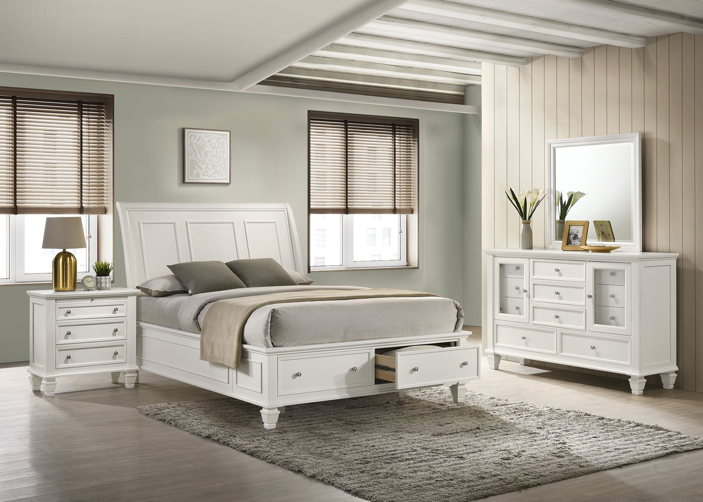 Sandy Beach 4-piece Queen Bedroom Set Cream White