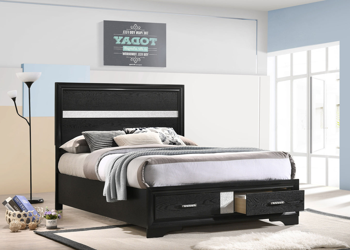 Miranda 51-inch Wood Full Storage Panel Bed Black