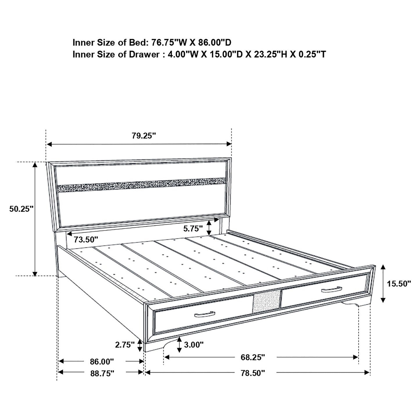 Miranda 51-inch Wood California King Storage Panel Bed Black