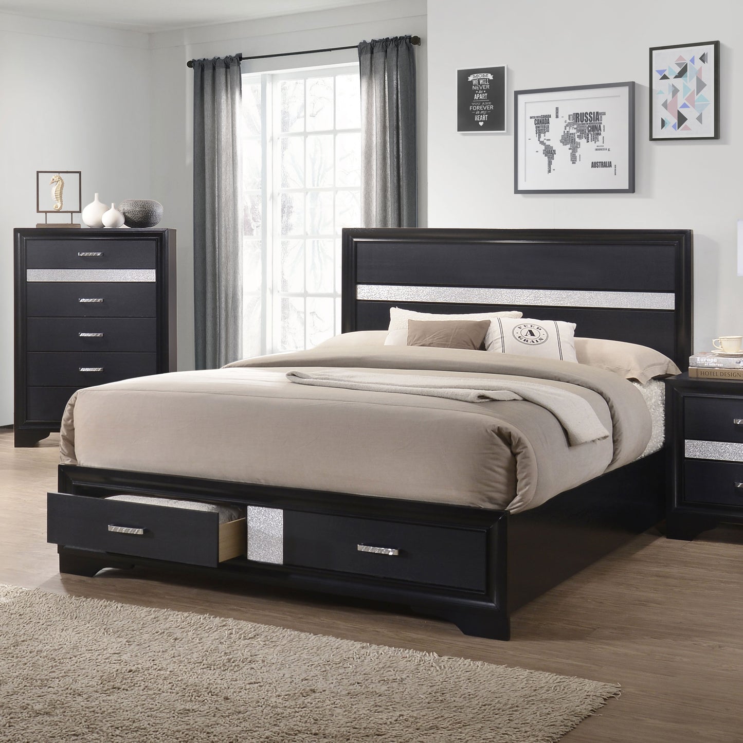 Miranda 51-inch Wood Queen Storage Panel Bed Black