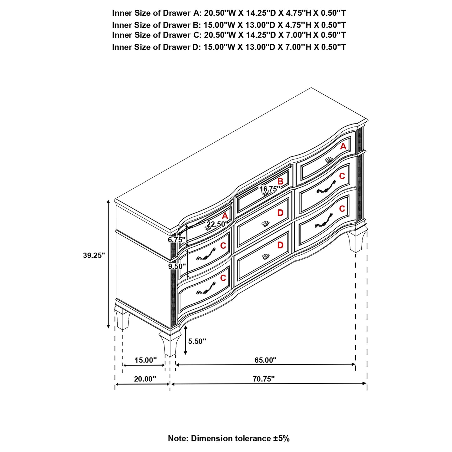 Evangeline 9-drawer Dresser Silver Oak