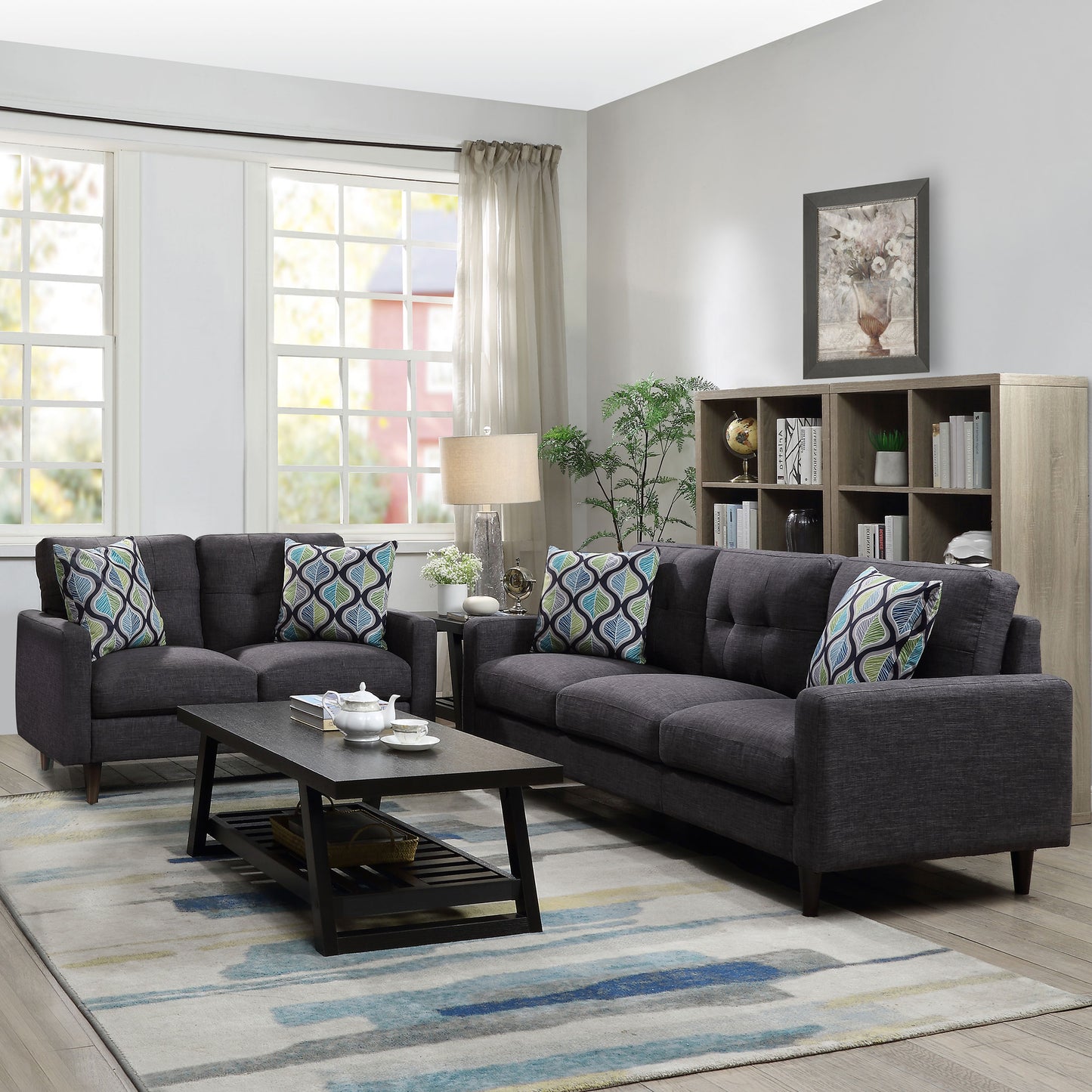 Watsonville 2-piece Upholstered Track Arm Sofa Set Grey