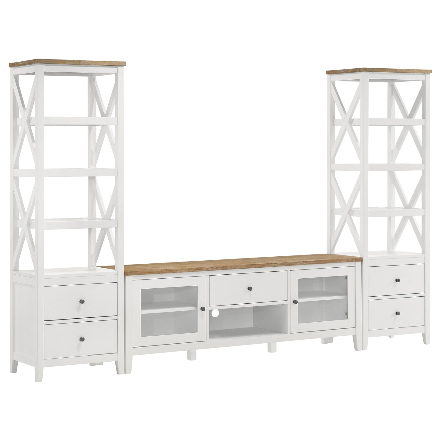 Hollis 2-door Wood 67" TV Stand with Drawer Brown and White