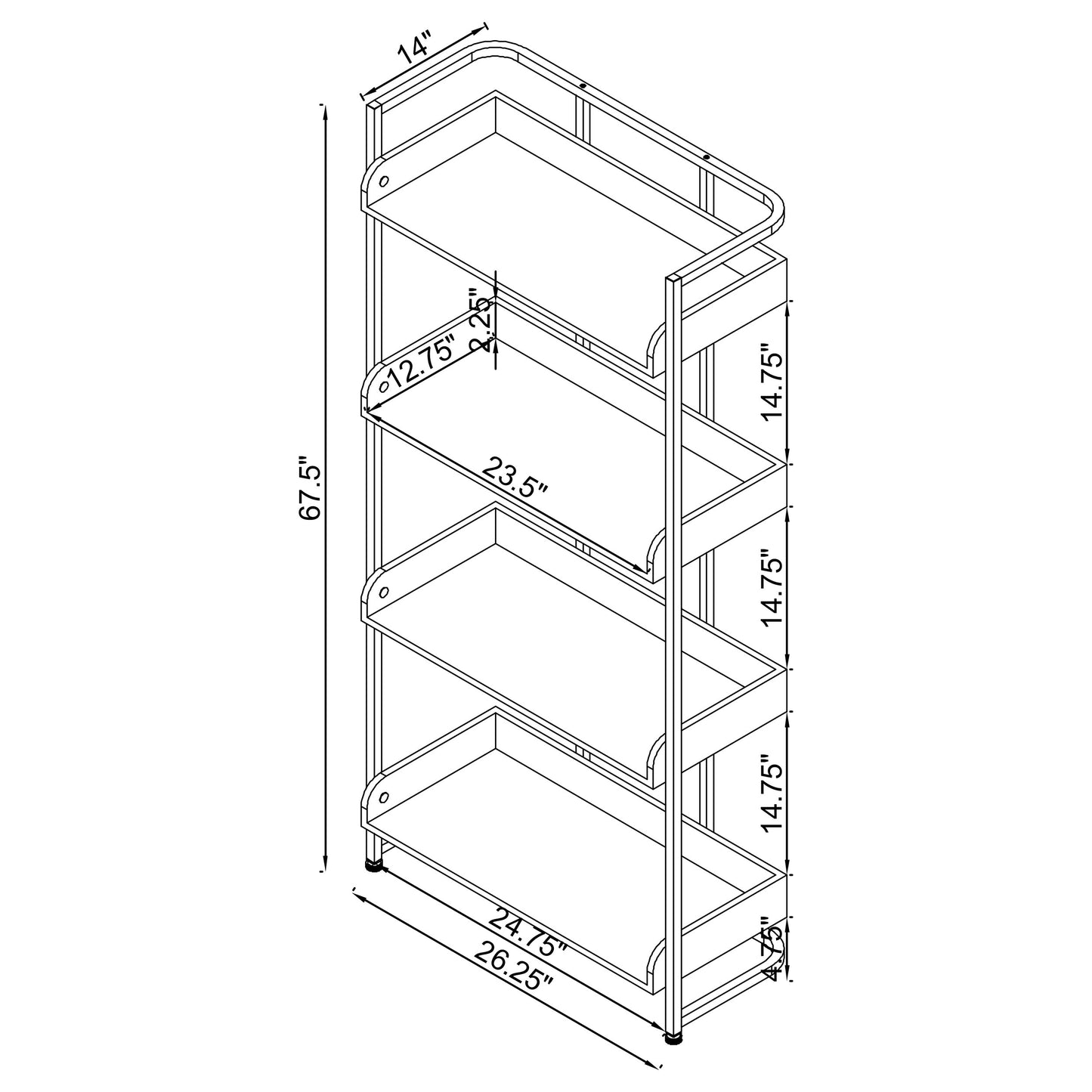 Ember 68-inch 4-shelf Bookshelf White High Gloss and Chrome