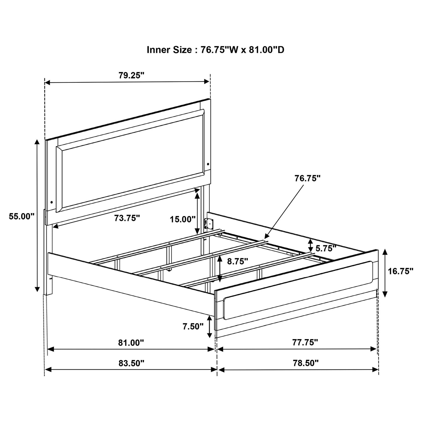 Caraway Wood Eastern King LED Panel Bed White