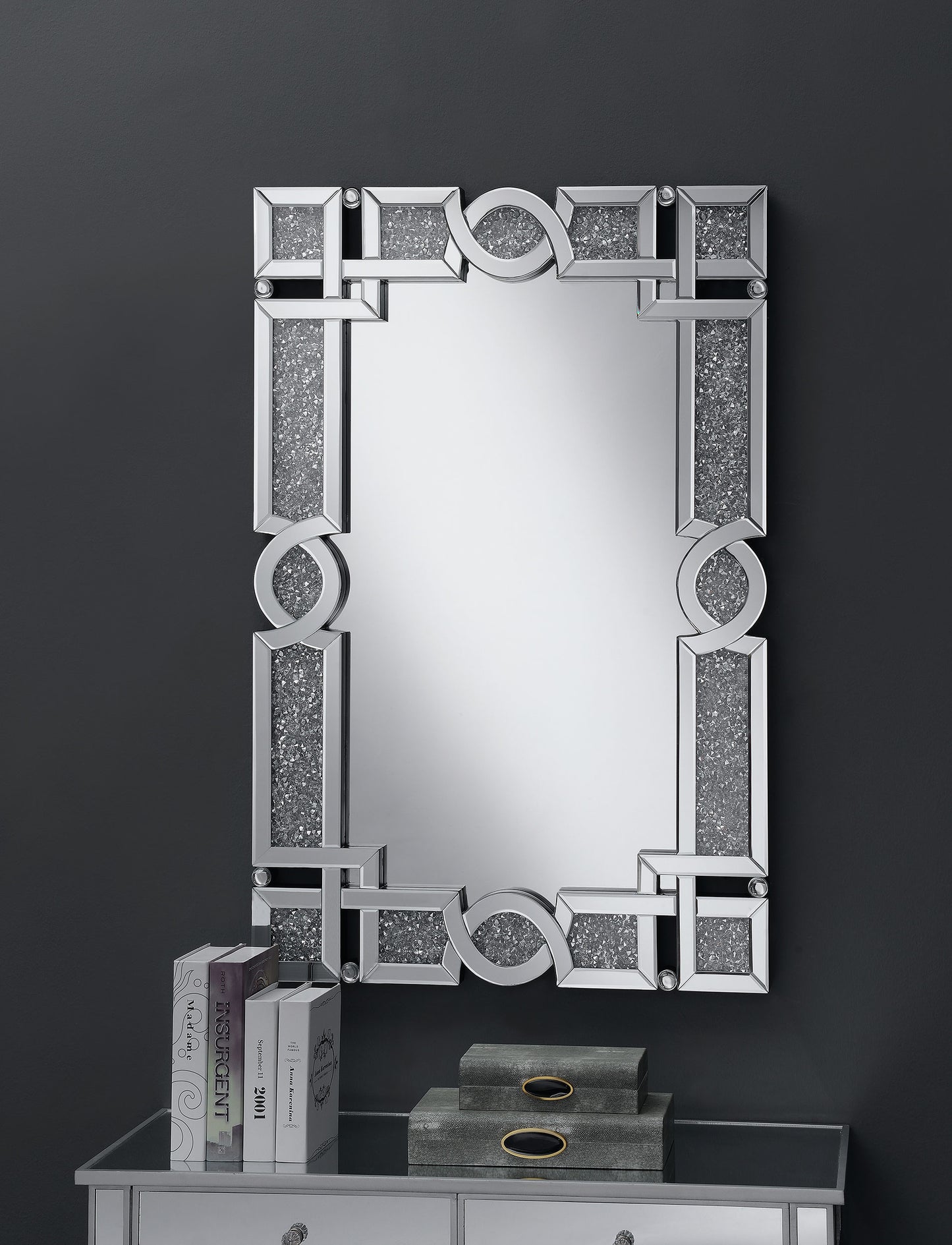 Jackie 32 x 47 Inch Acrylic Crystal Frame Wall Mirror Silver