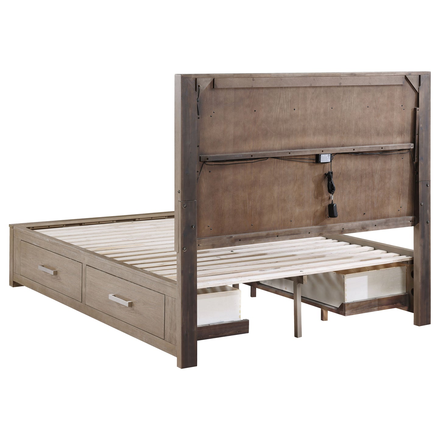 Kenora 56-inch Eastern King LED Storage Bed Barley Brown