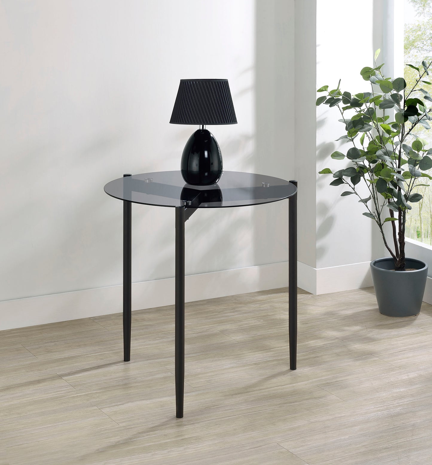 Rosalie Round Smoked Glass Top End Table Sandy Black