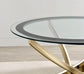 Brooke Round Glass Top Coffee Table Metal Base Brass