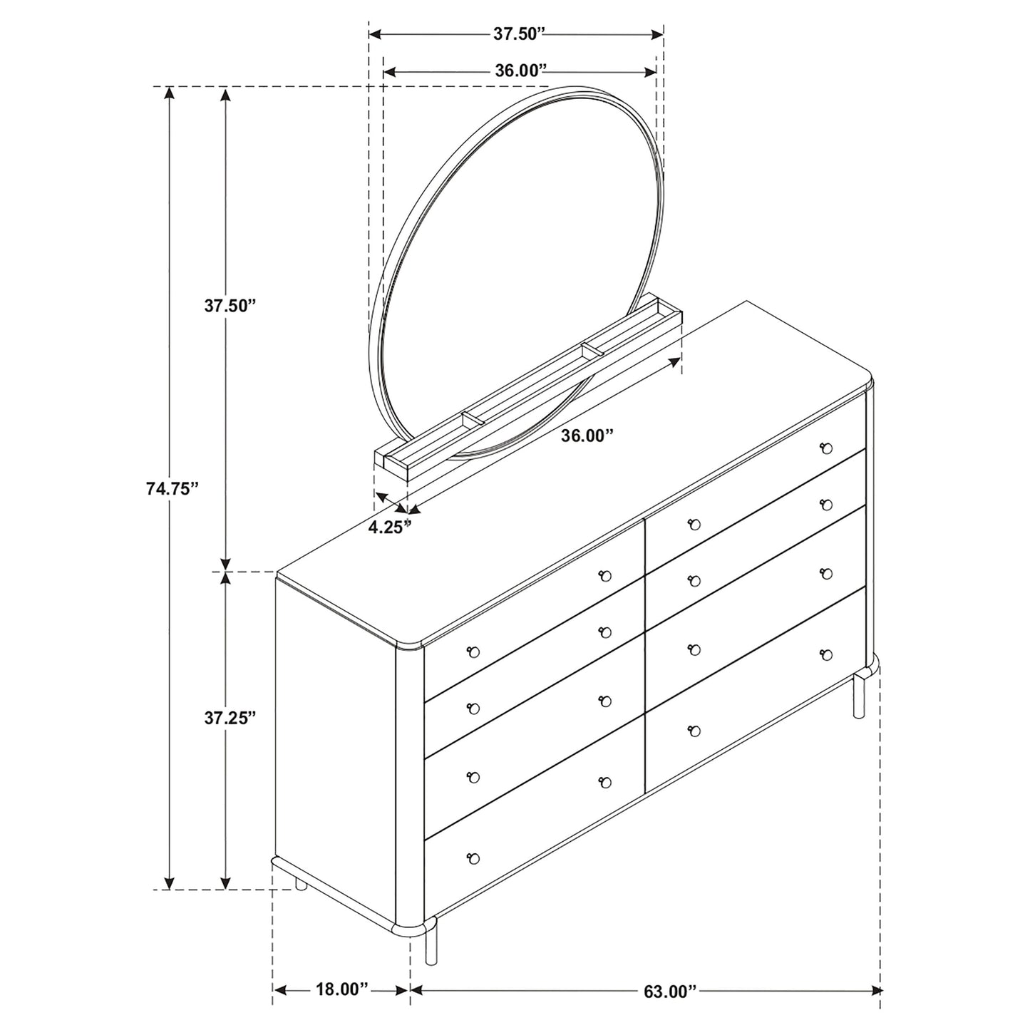 Arini 8-drawer Dresser with Mirror Sand Wash