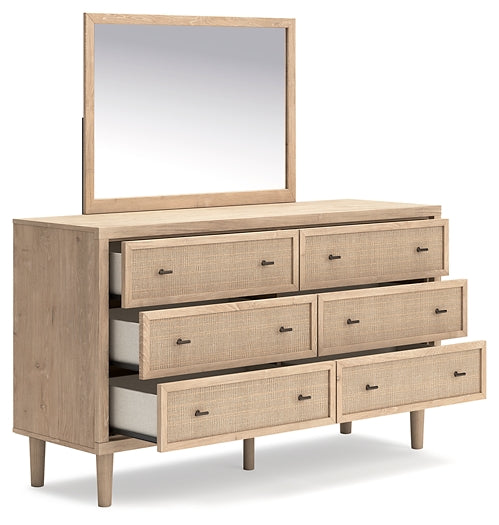 Cielden Full Upholstered Panel Bed with Mirrored Dresser and Chest