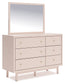 Wistenpine Twin Upholstered Panel Headboard with Mirrored Dresser and Nightstand