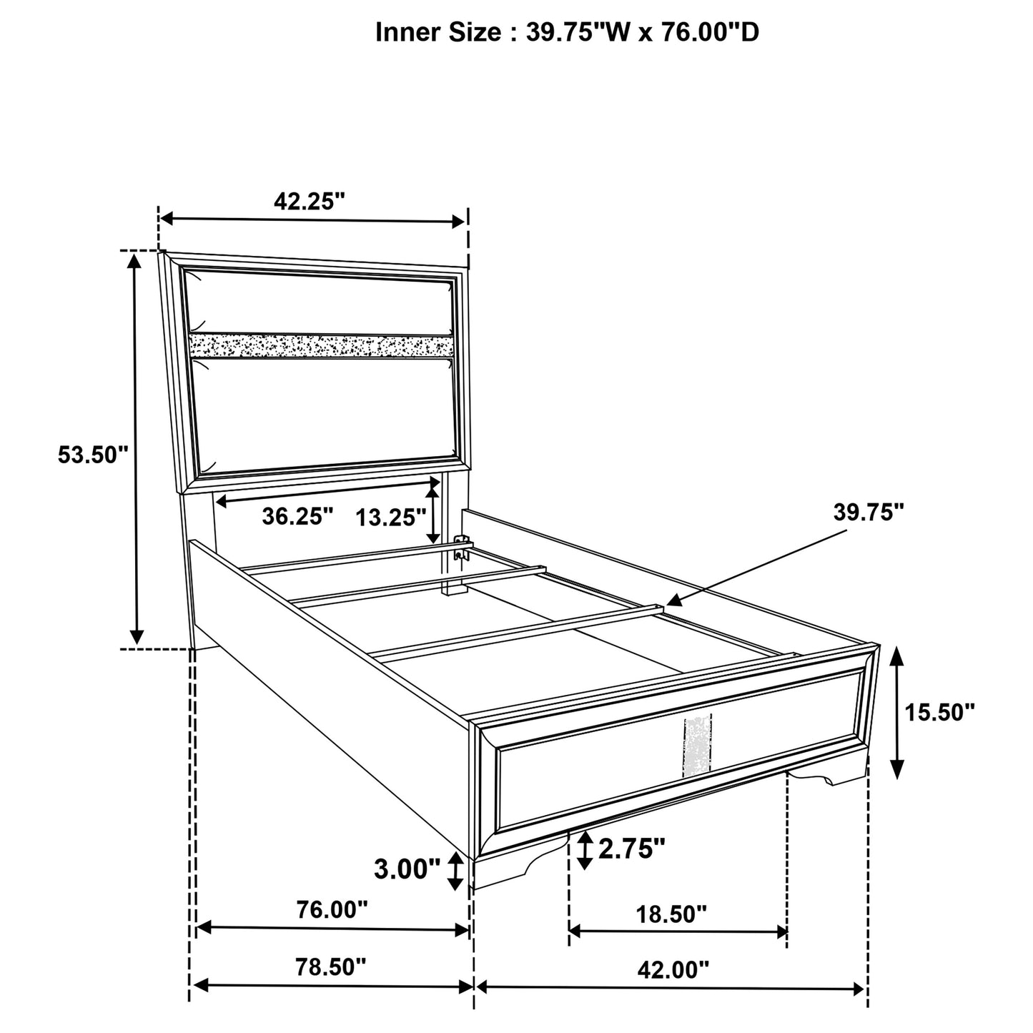 Miranda 55-inch Upholstered Twin Panel Bed Black