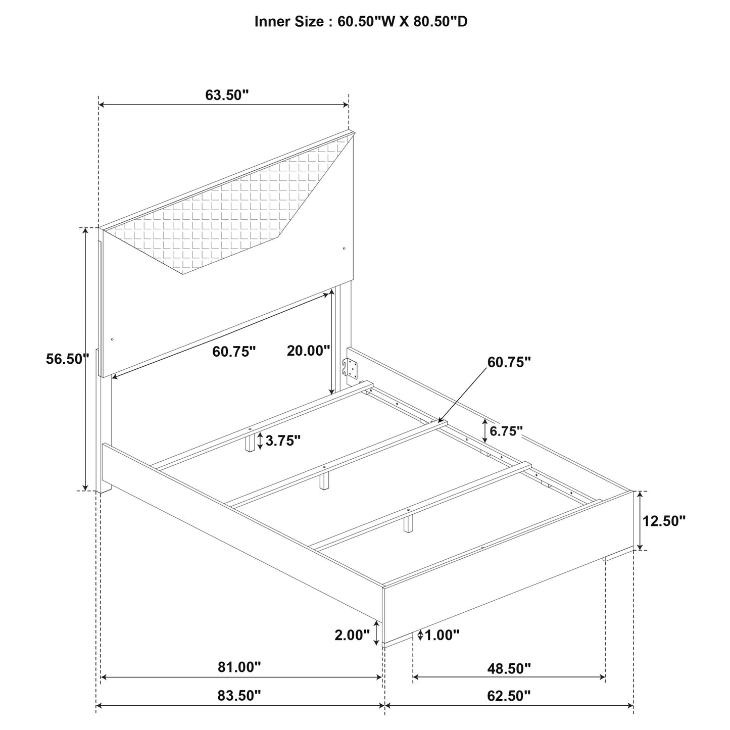 Ives Queen Panel Bed LED Headboard Grey High Gloss