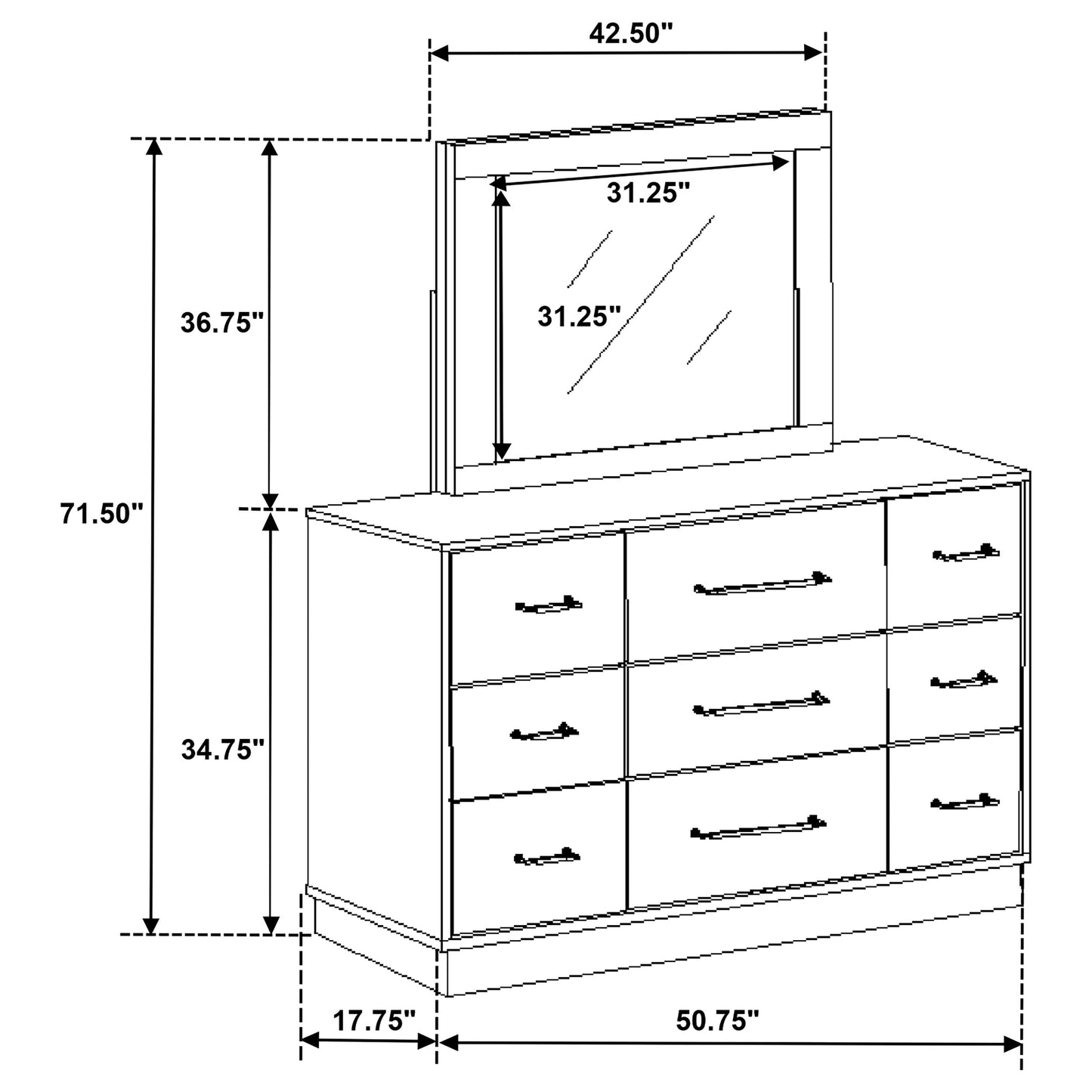 Fenwick 9-drawer Dresser with Mirror Grey Oak