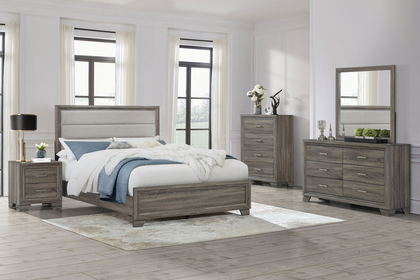 Wright 52-inch Upholstered Queen Bed Brown Oak