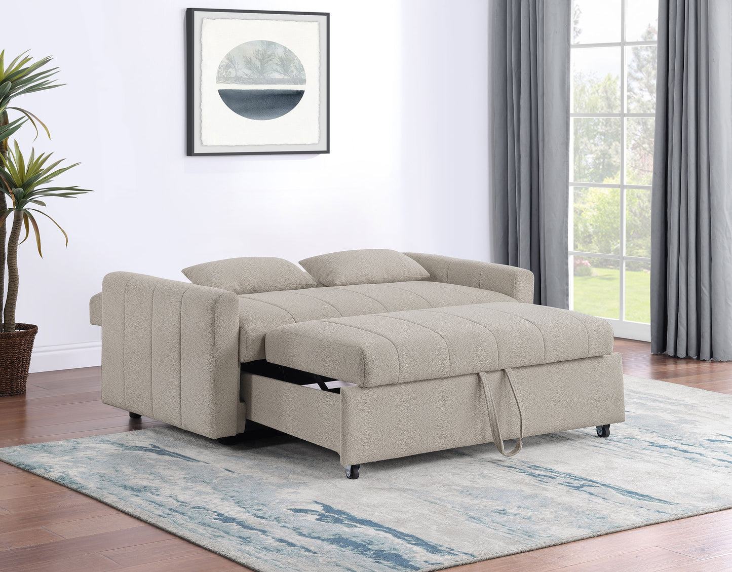 Portland Boucle Upholstered Sleeper Sofa Bed Latte