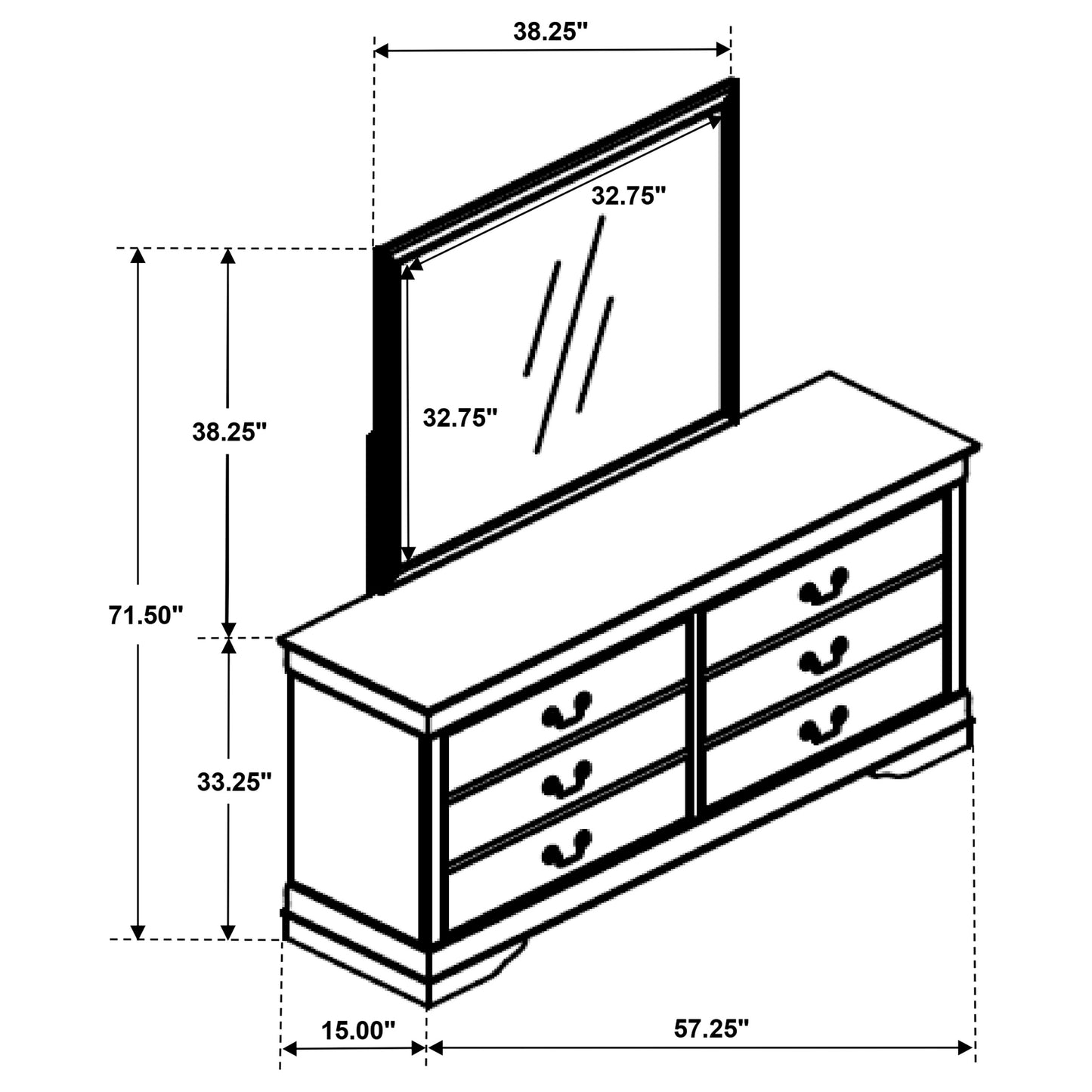 Louis Philippe 6-drawer Dresser and Mirror White