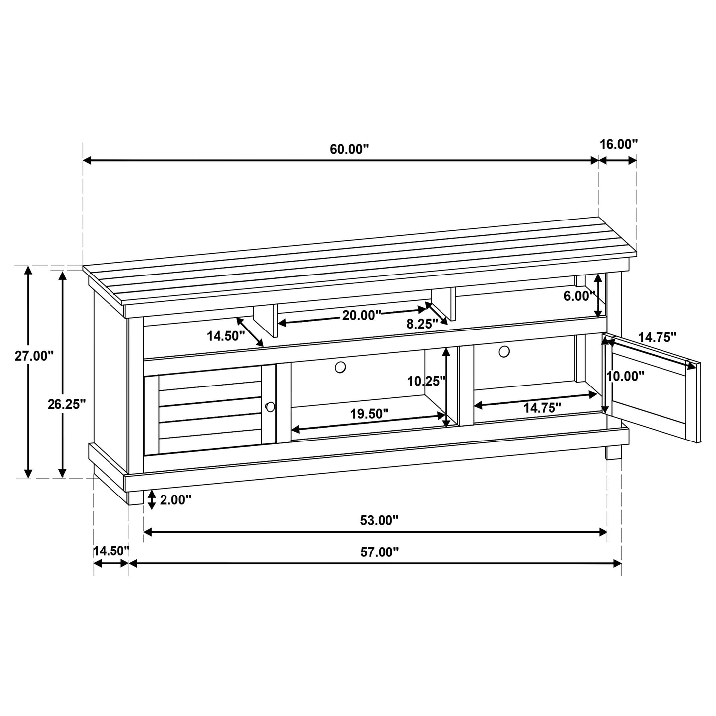 Payne 60-inch TV Stand Media Console Distressed Brown