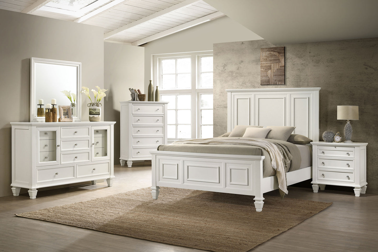 Sandy Beach 5-piece California King Bedroom Set Cream White