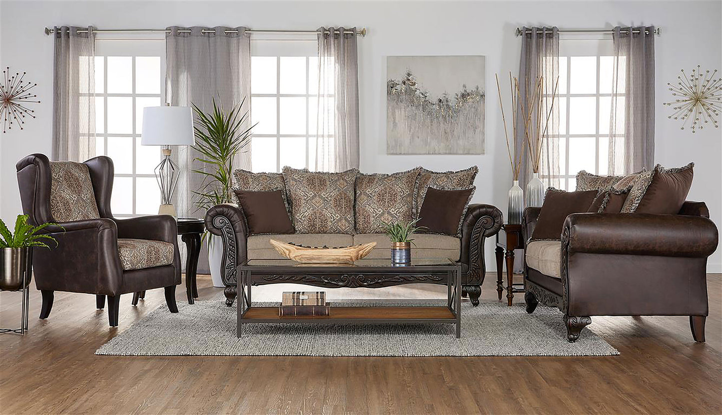 Elmbrook 3-piece Upholstered Rolled Arm Sofa Set Brown