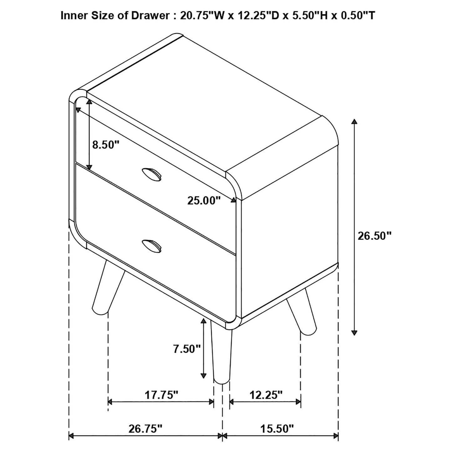 Robyn 2-drawer Nightstand Bedside Table Dark Walnut