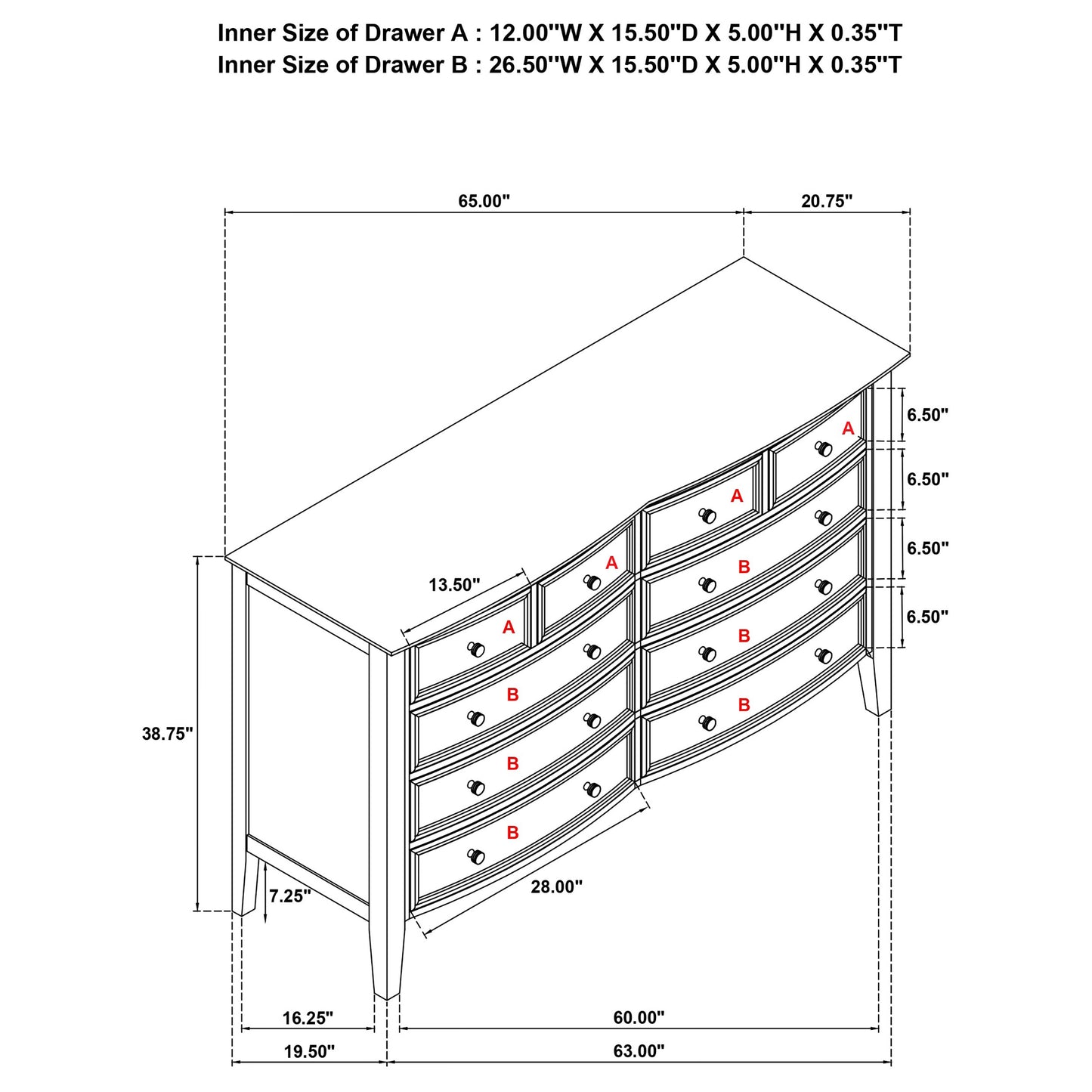 Bexhill 10-drawer Dresser Cabinet White