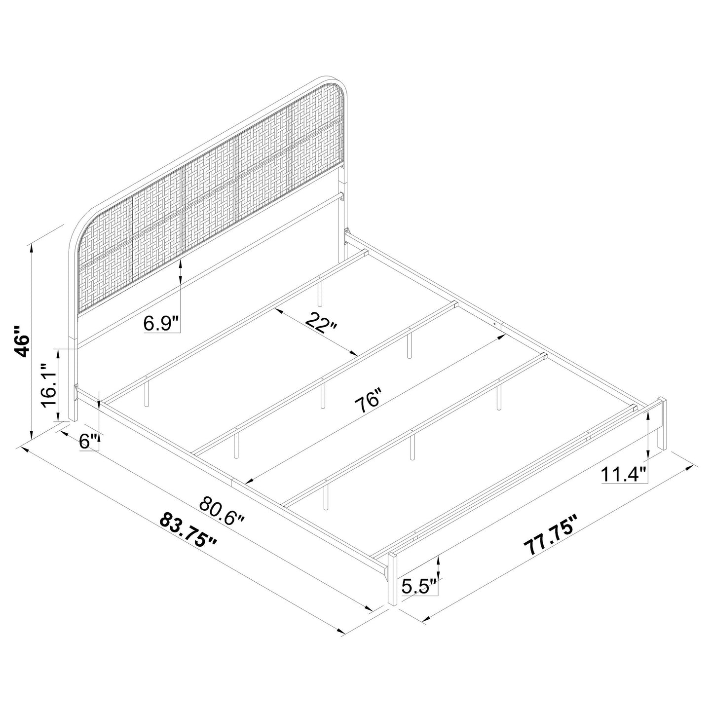 Amherst Radio Weave Rattan Metal Eastern King Bed White