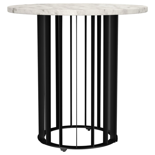 Haven Round Genuine White Marble Top End Side Table Black