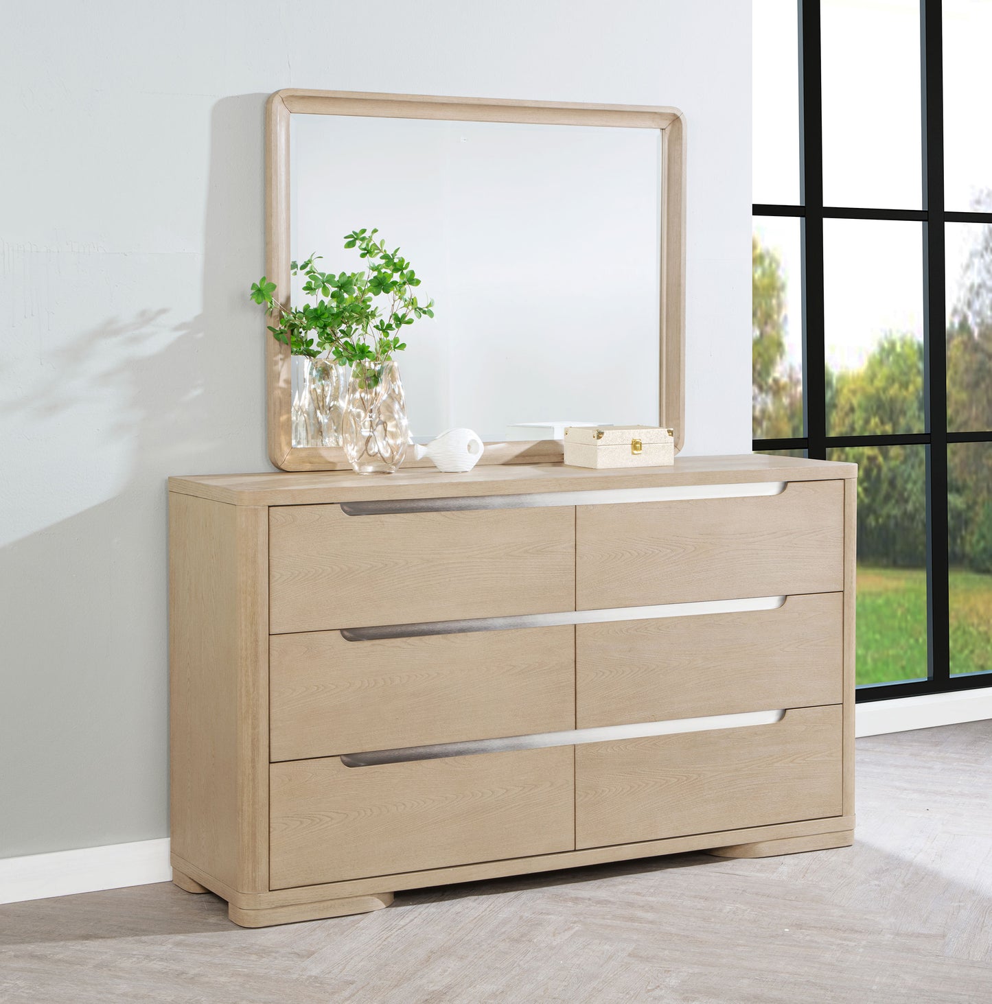 Ladera 6-drawer Bedroom Dresser and Mirror Light Elm