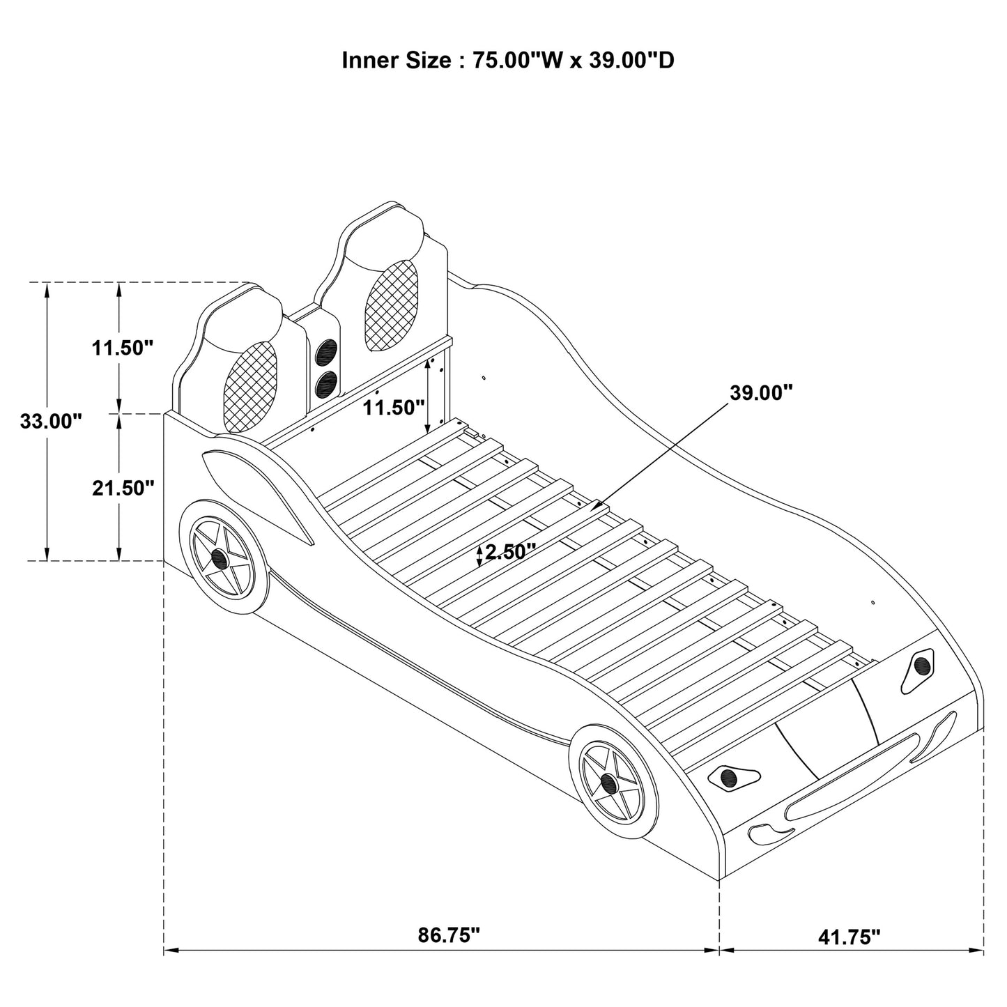 Cruiser Wood Twin LED Race Car Bed and 7-inch Mattress Blue