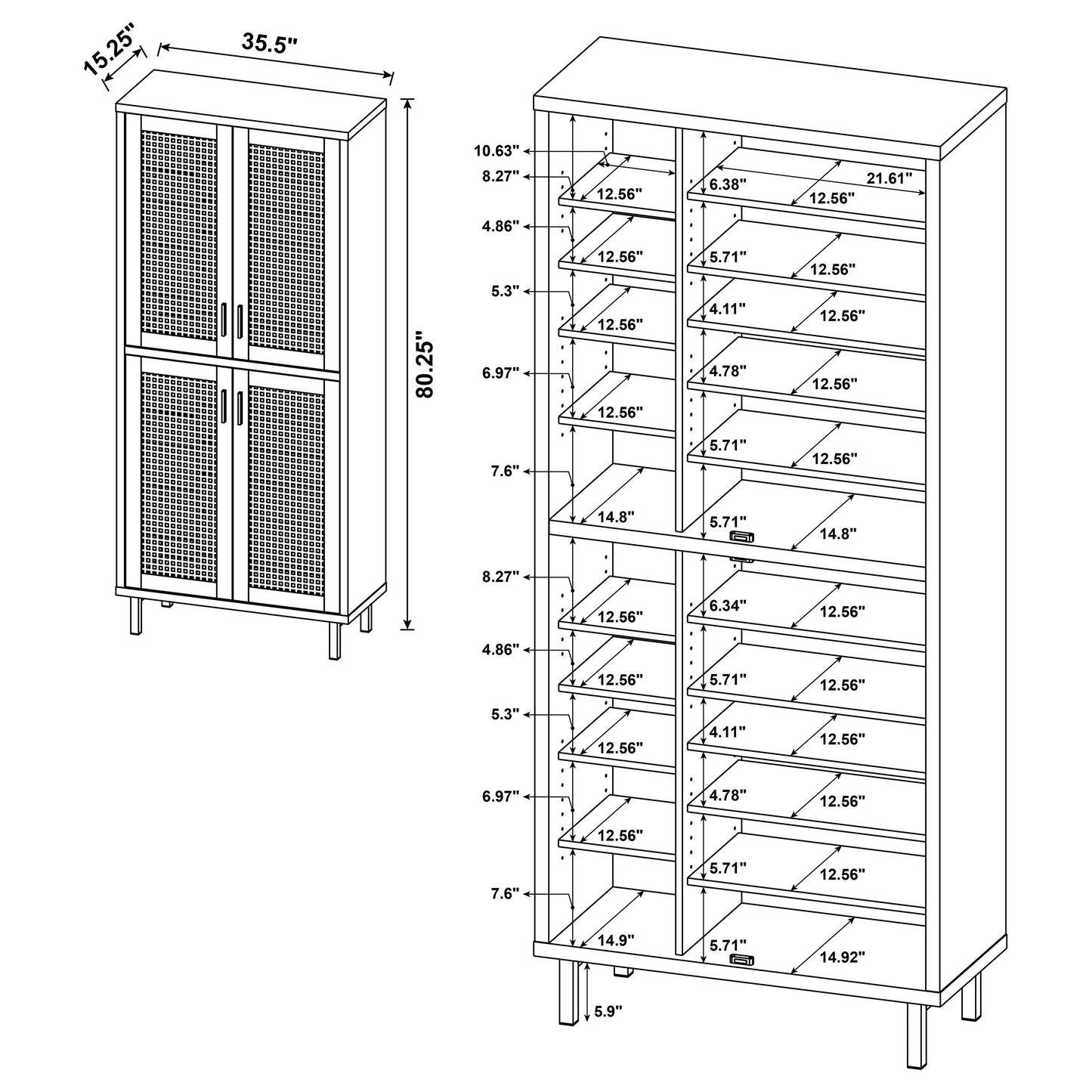 Teller 80-inch 4-door Tall Shoe Storage Cabinet Natural Oak