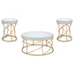 Elise 3-piece Round Mirror Top Coffee and End Table Set Gold