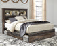 Drystan Queen Bookcase Bed with 2 Storage Drawers with Mirrored Dresser and 2 Nightstands