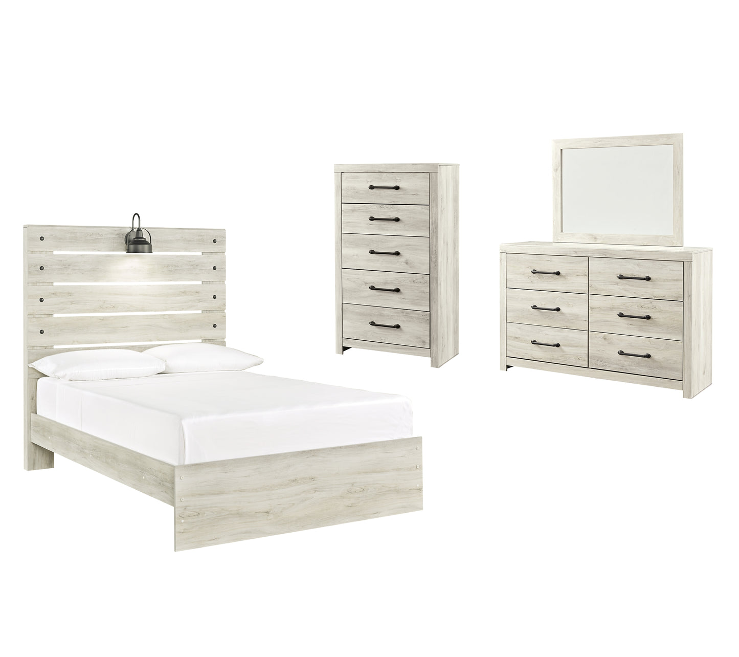 Cambeck  Panel Bed With Mirrored Dresser And Chest