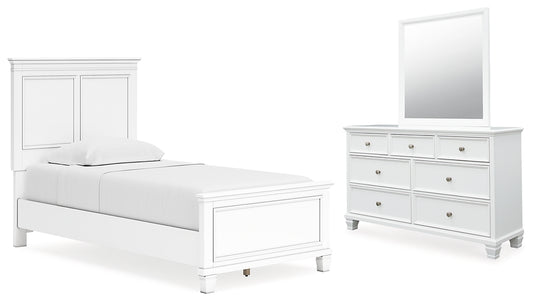 Fortman Twin Panel Bed with Mirrored Dresser