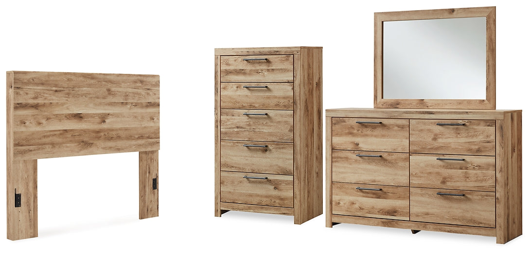 Hyanna Full Panel Headboard with Mirrored Dresser and Chest