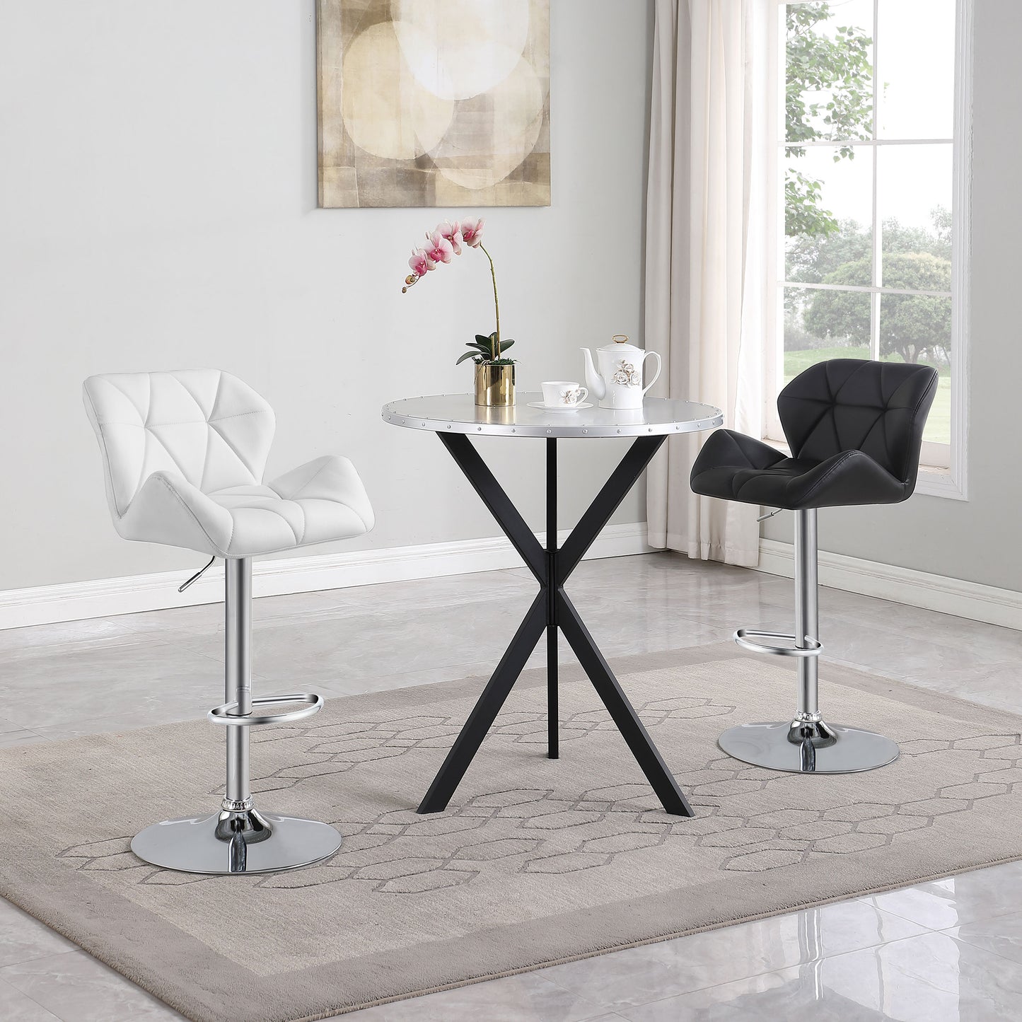 Berrington Upholstered Adjustable Bar Stool White (Set of 2)