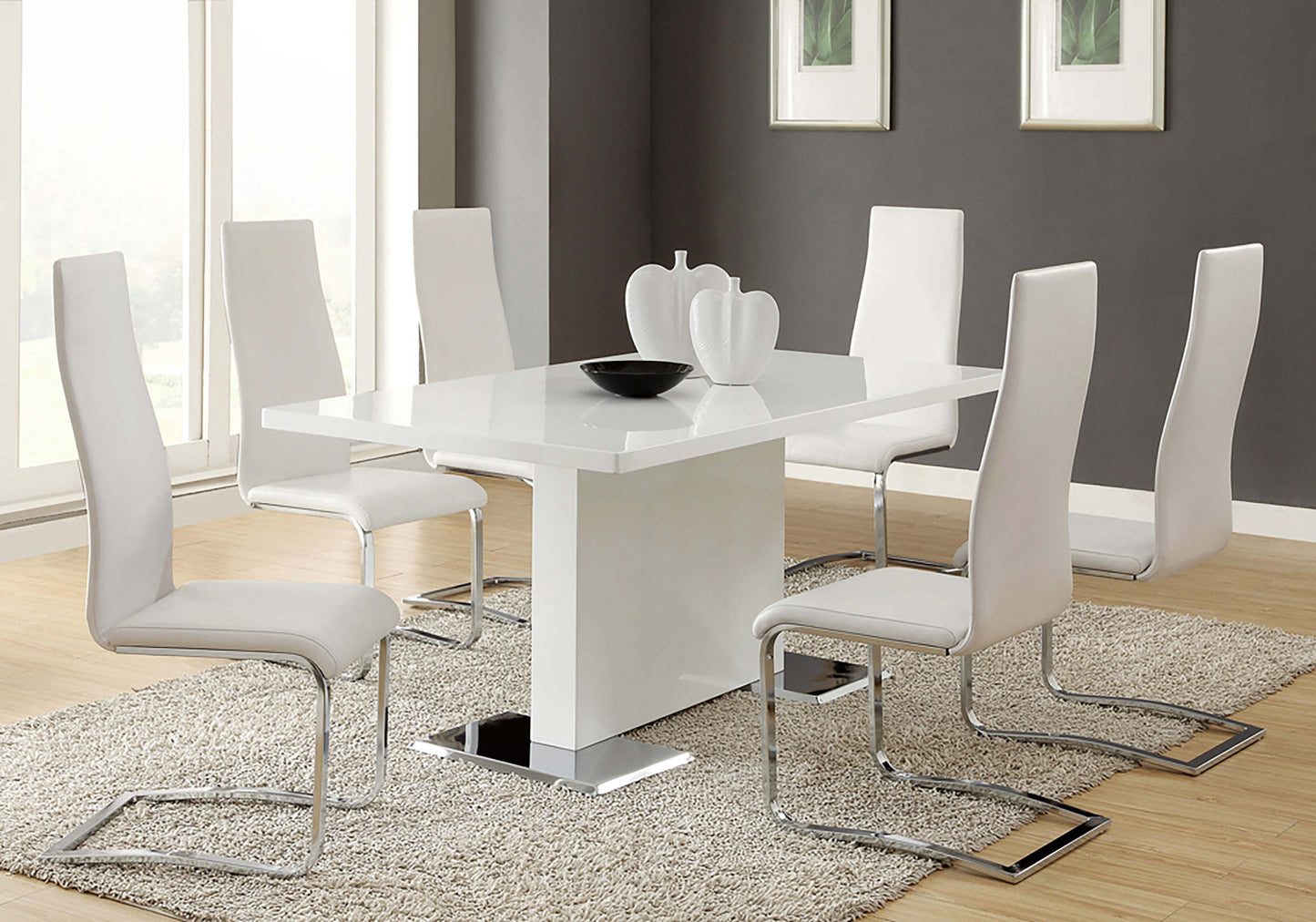 Anges Rectangular 63-inch Dining Table White High Gloss