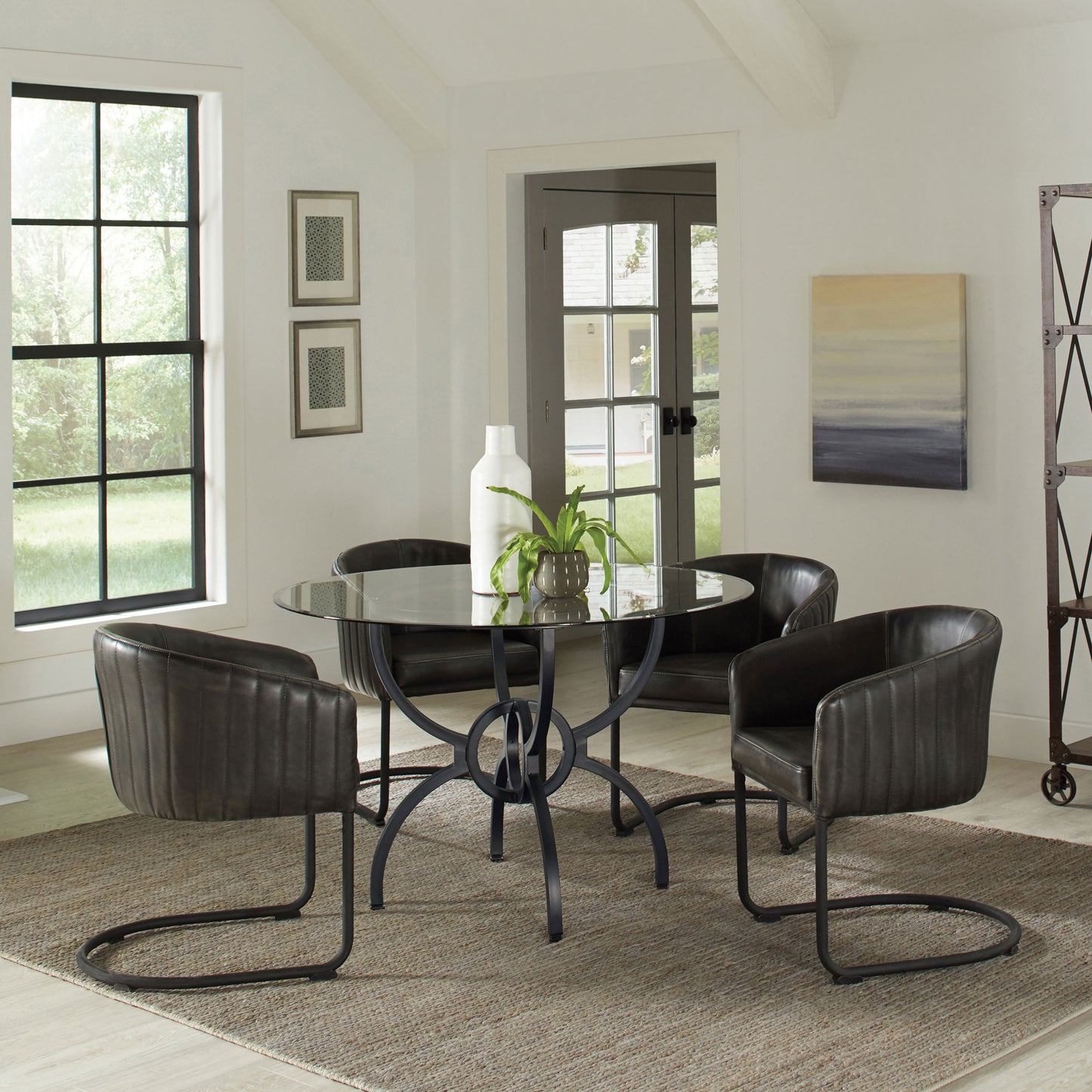 Aviano 5-piece Round Glass Top Dining Table Set Gunmetal