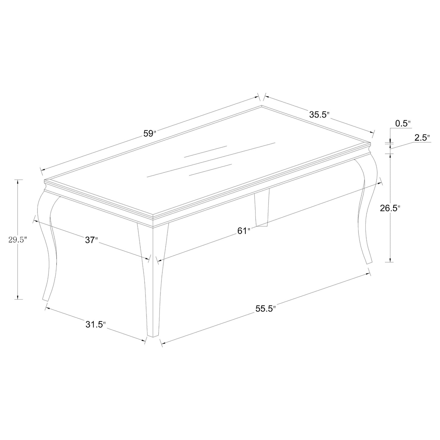 Carone Rectangular 61-inch Glass Top Dining Table White