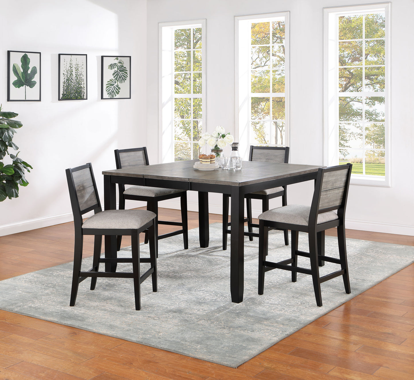 Elodie 5-piece Extension Leaf Counter Dining Set Black