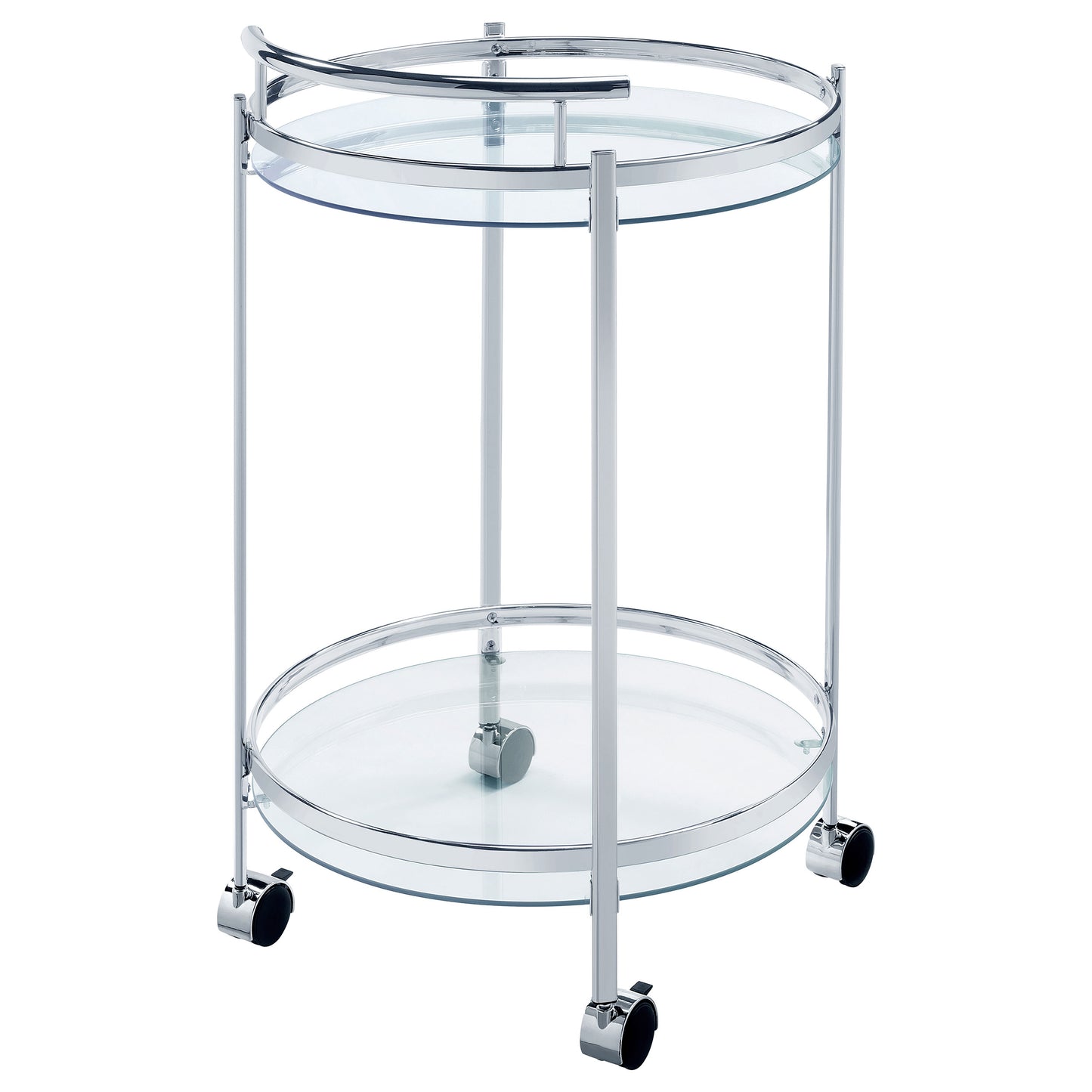 Chrissy Round Glass Shelf Metal Bar Cart Chrome