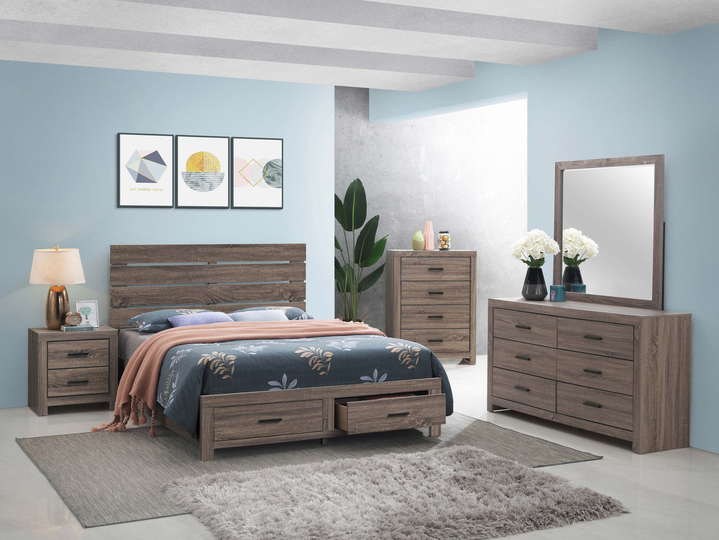 Brantford Wood Queen Storage Panel Bed Barrel Oak