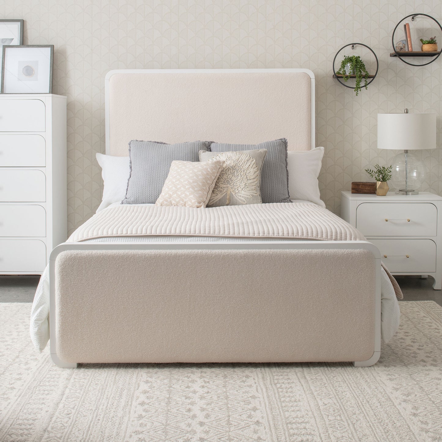 Anastasia Upholstered Eastern King Panel Bed Pearl White