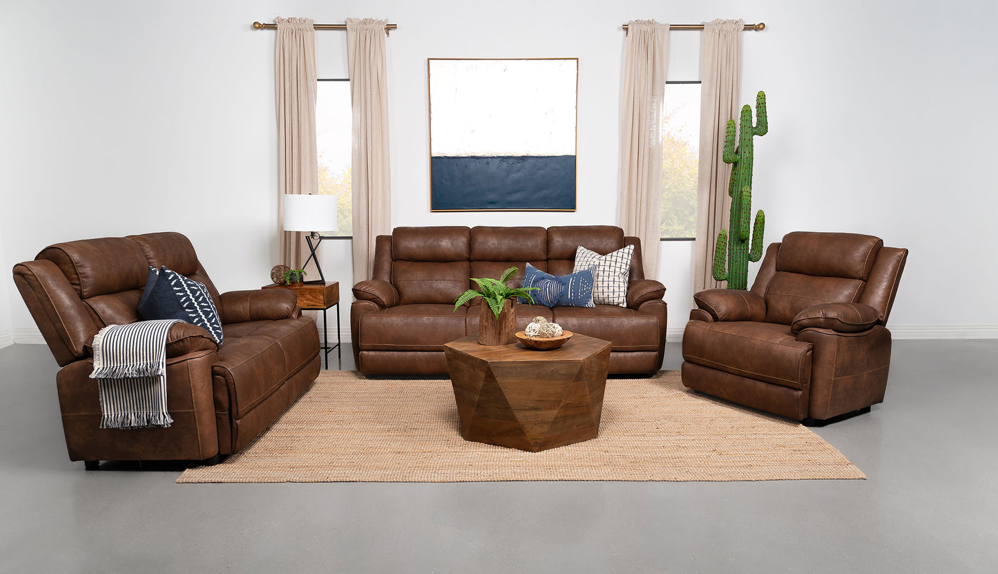 Ellington 3-piece Upholstered Padded Arm Sofa Set Dark Brown